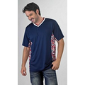 Short Sleeve V-Neck Tee Shirt w/Stripe Neck and Contrast Panel Sides